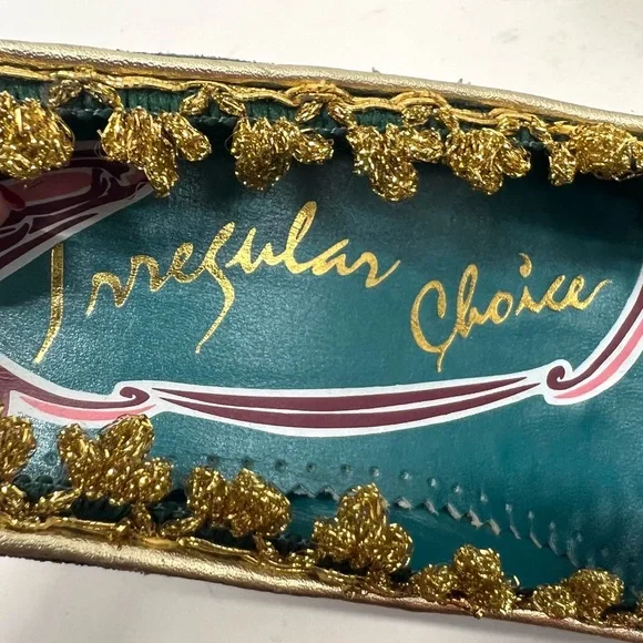 Irregular Choice Green Leather Gold Ricrac Slip On Platform Pumps Heels Women 38 - Picture 14 of 14